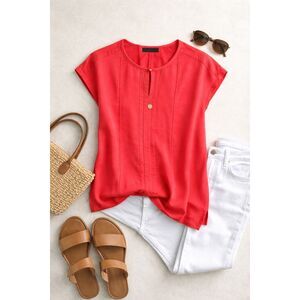 Anne Klein Coral Pleated Top |Medium | Fresh Spring Staple